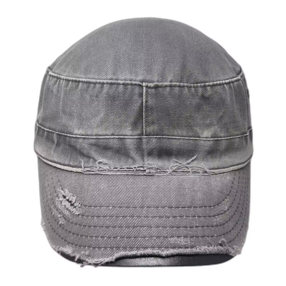 DPC Dorfman Pacific Gray Army Cap One Size Distressed Frayed Adjustable Hat
